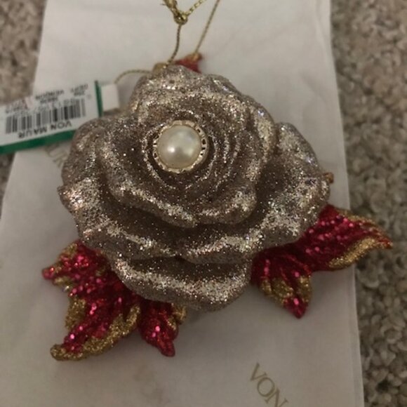 NWT & BOX GEORGEOUS GOLD ROSE W/CENTER PEARL ORNAMENT.  4X4" - Picture 1 of 3